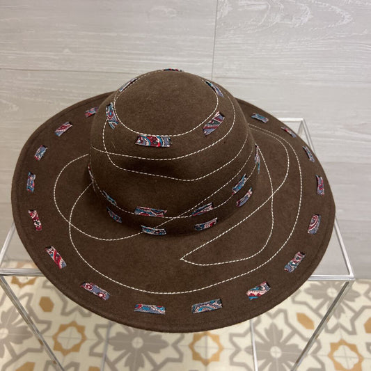 San Diego Hat Co Brown/ Multi Patchwork Stitching Fedora Hat