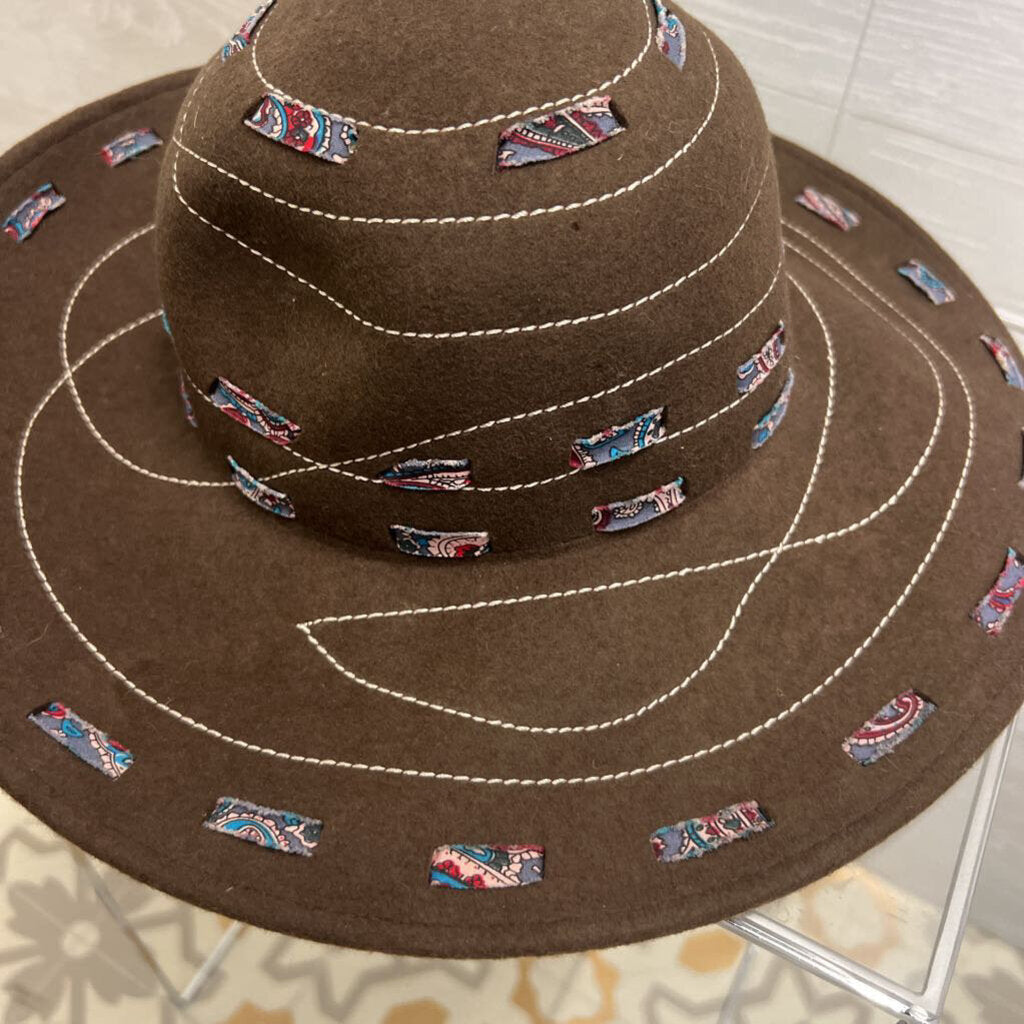 San Diego Hat Co Brown/ Multi Patchwork Stitching Fedora Hat
