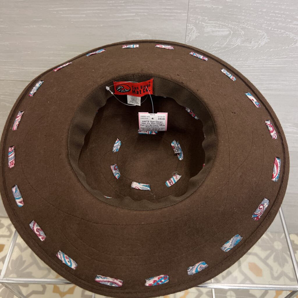 San Diego Hat Co Brown/ Multi Patchwork Stitching Fedora Hat