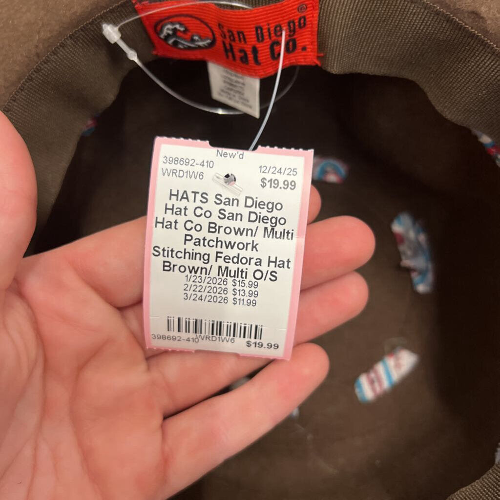San Diego Hat Co Brown/ Multi Patchwork Stitching Fedora Hat