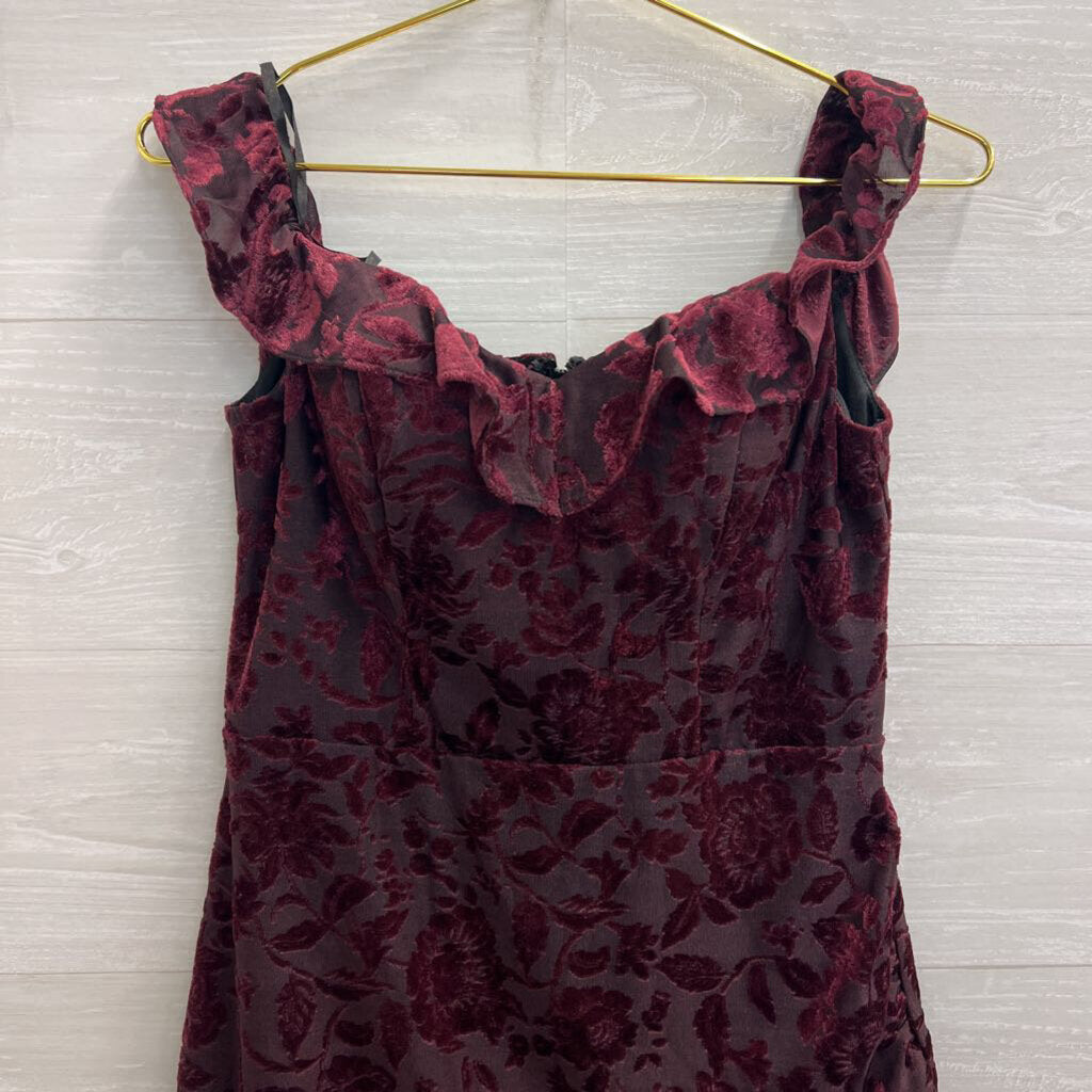 City Studio Burgundy Burnout Velvet Lace Short Formal Dress Large