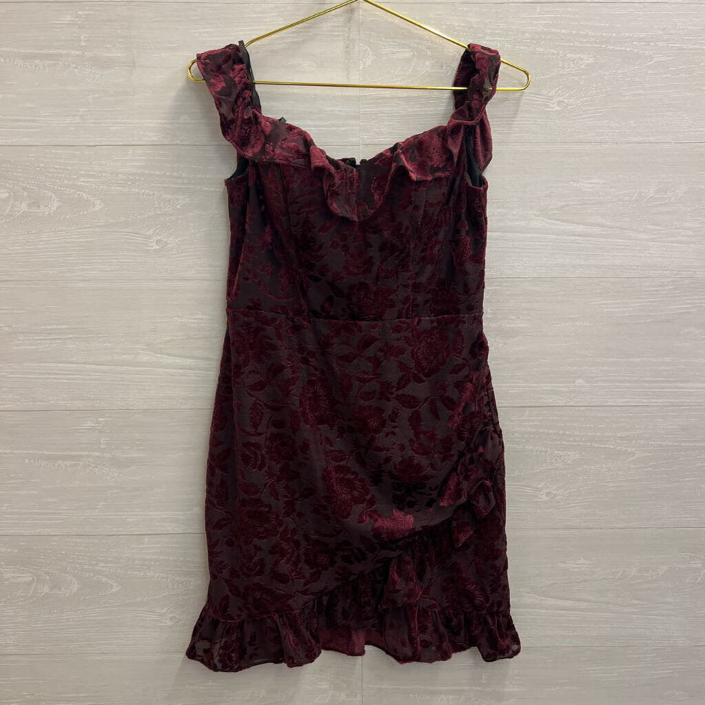 City Studio Burgundy Burnout Velvet Lace Short Formal Dress Large