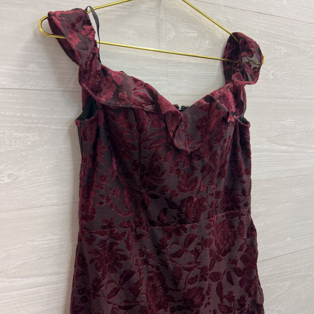 City Studio Burgundy Burnout Velvet Lace Short Formal Dress Large