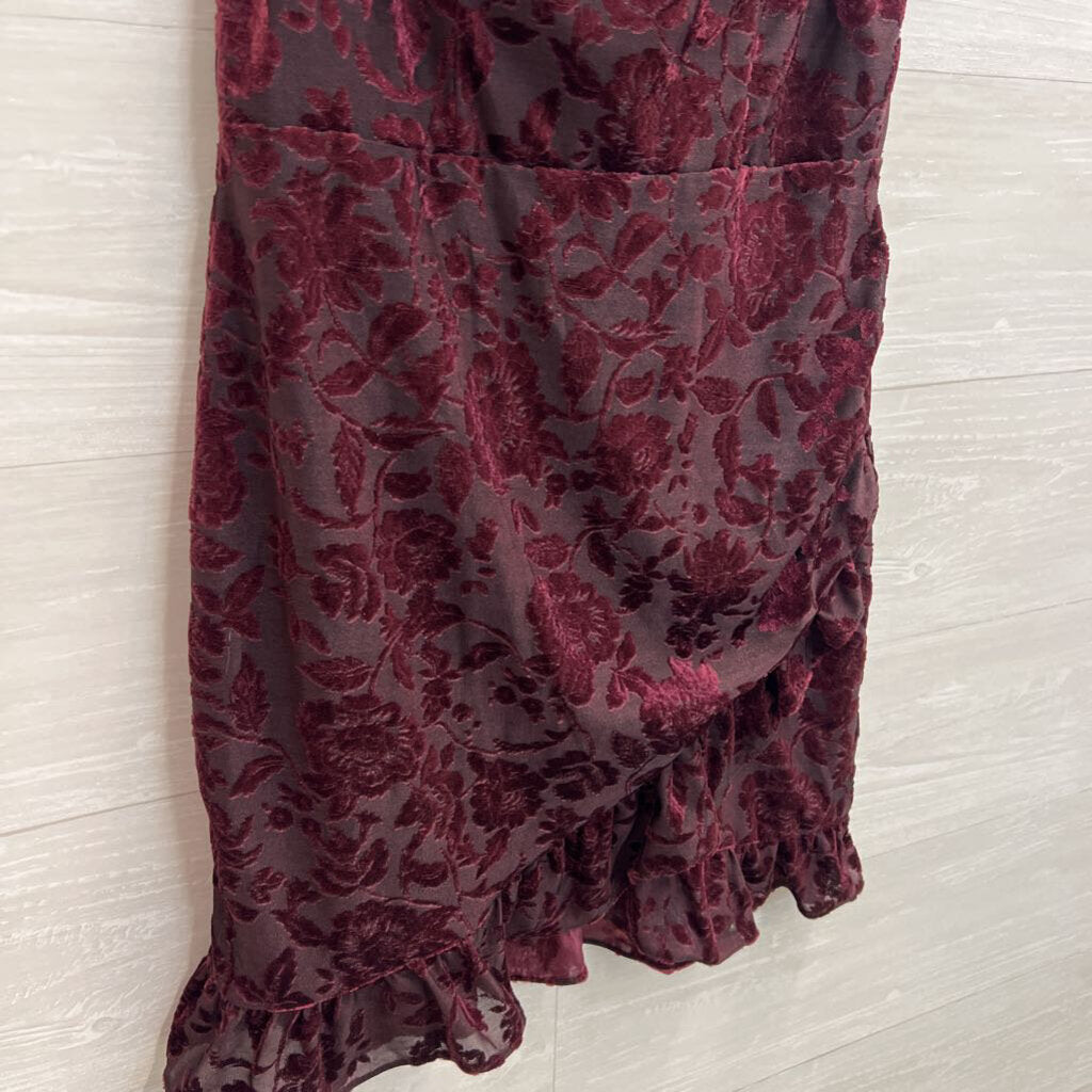 City Studio Burgundy Burnout Velvet Lace Short Formal Dress Large