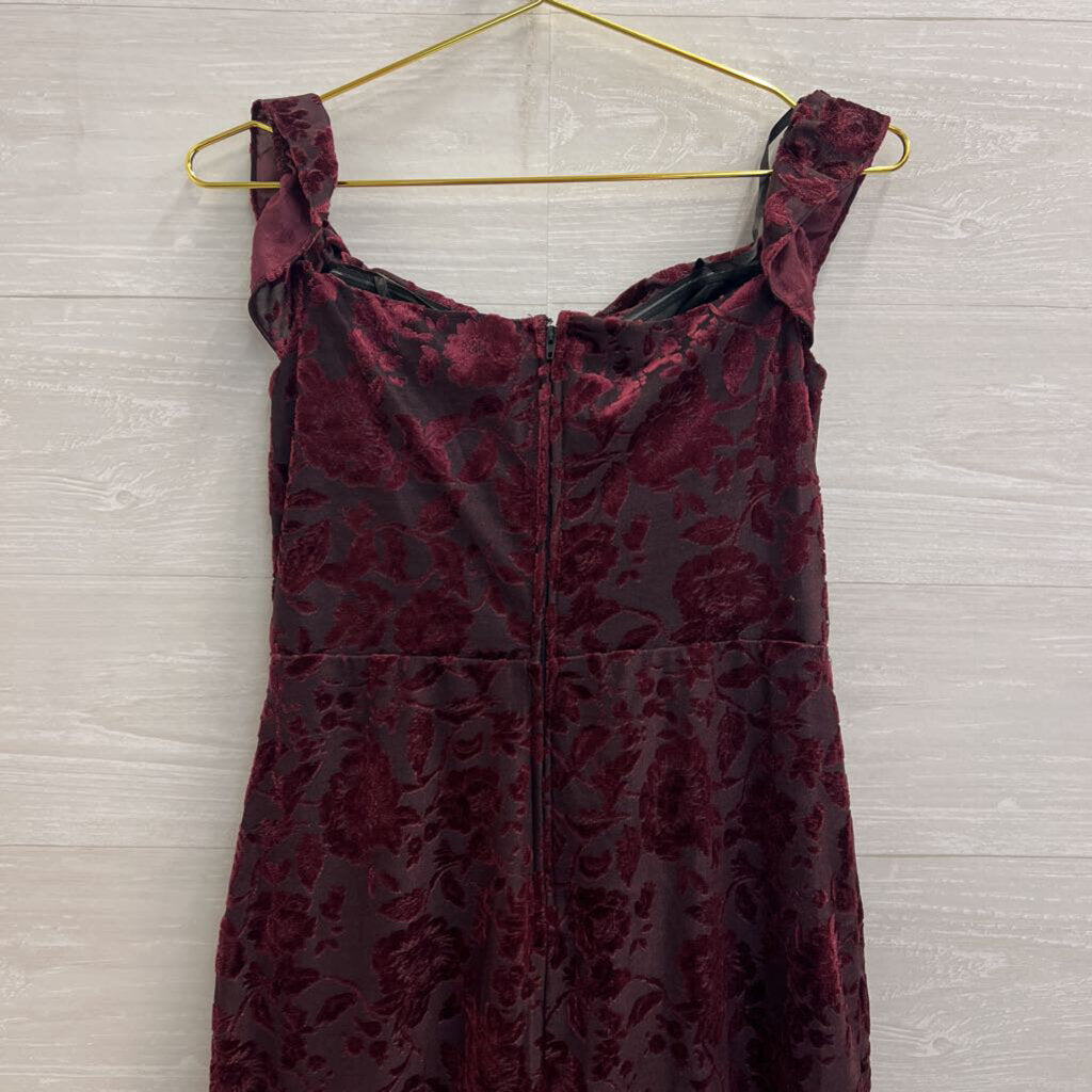 City Studio Burgundy Burnout Velvet Lace Short Formal Dress Large