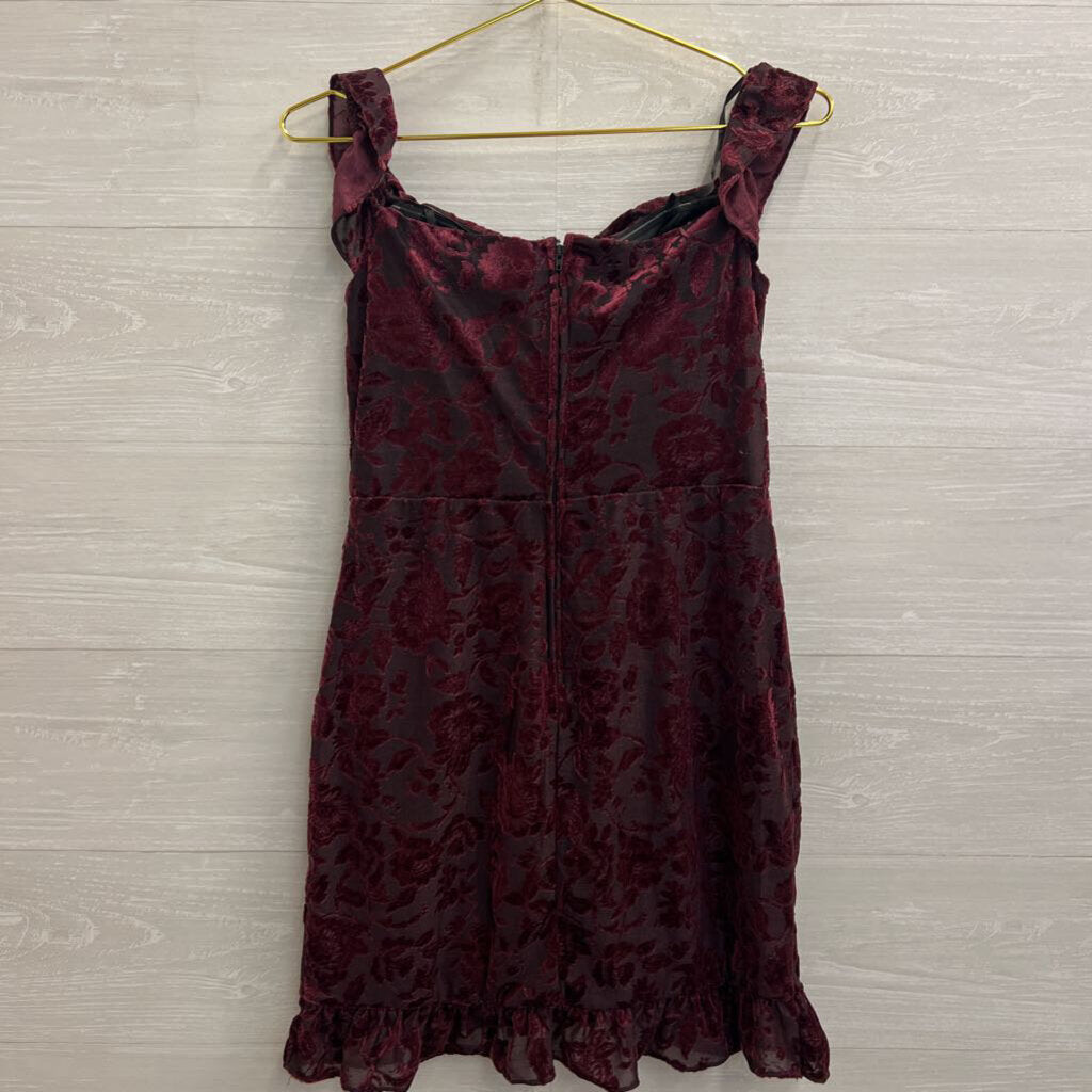 City Studio Burgundy Burnout Velvet Lace Short Formal Dress Large