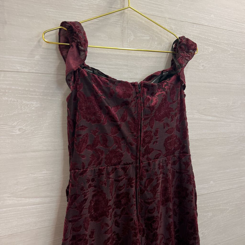 City Studio Burgundy Burnout Velvet Lace Short Formal Dress Large