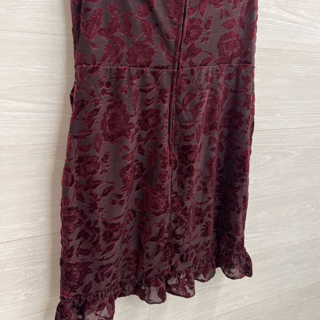 City Studio Burgundy Burnout Velvet Lace Short Formal Dress Large