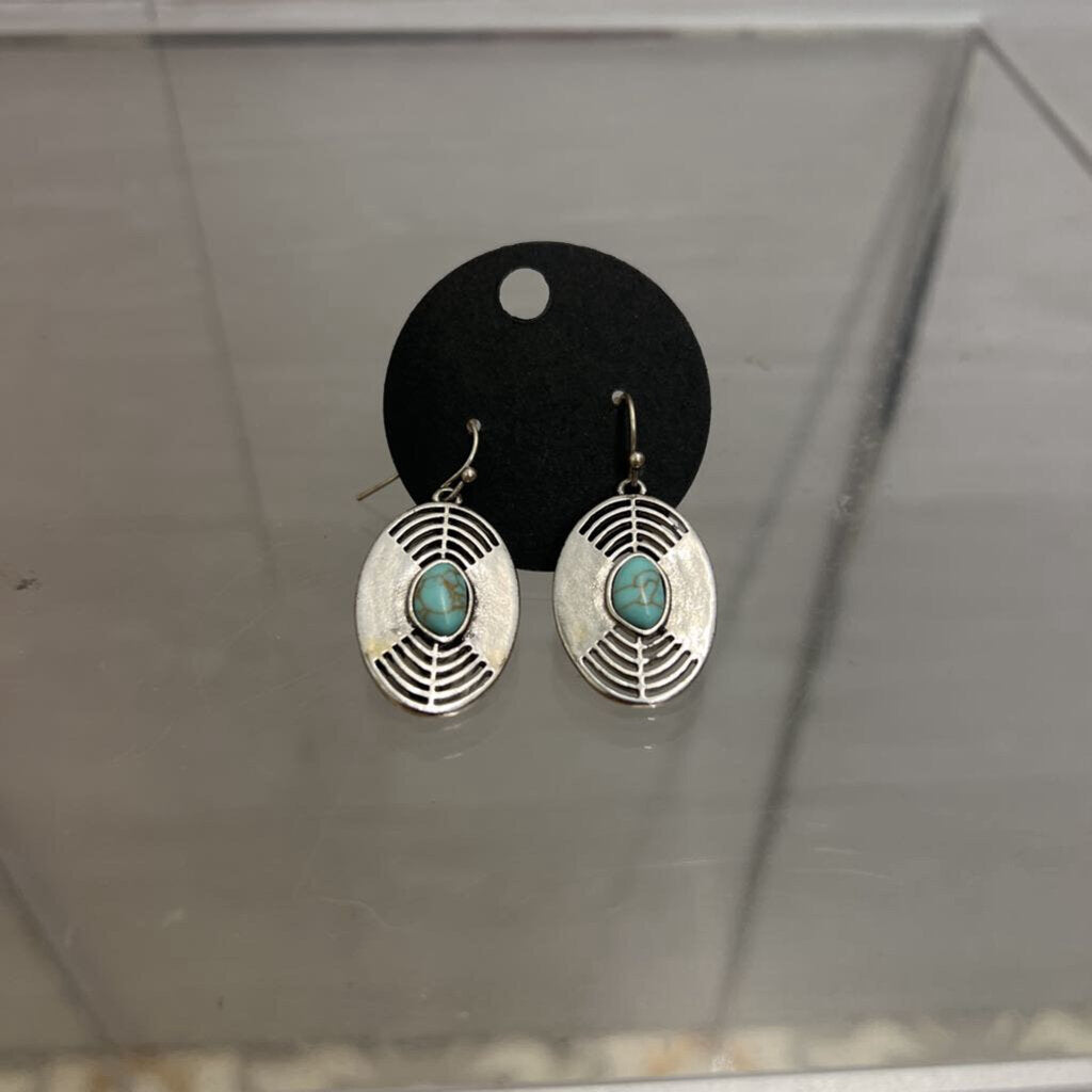 Silver/ Turquoise Oval Drop Earrings