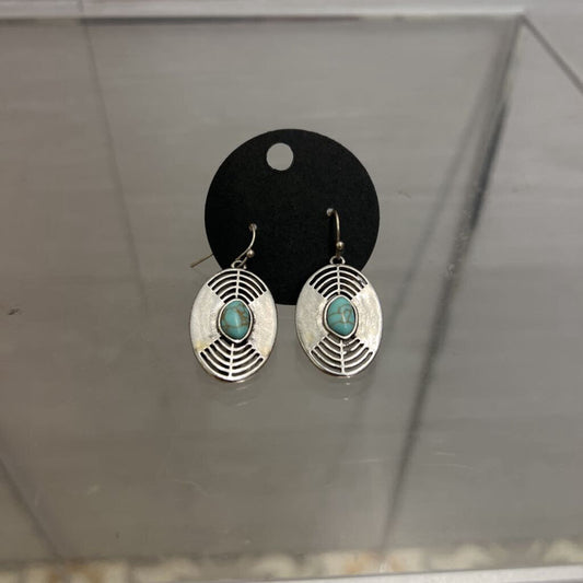 Silver/ Turquoise Oval Drop Earrings