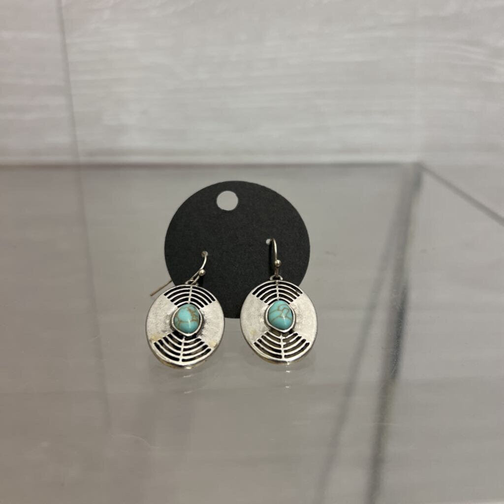 Silver/ Turquoise Oval Drop Earrings
