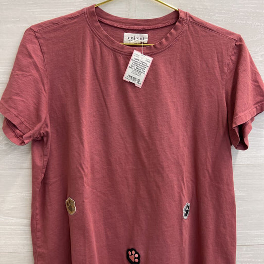 Velvet Pink Paw Print Patchwork Short Sleeve Top Extra Large