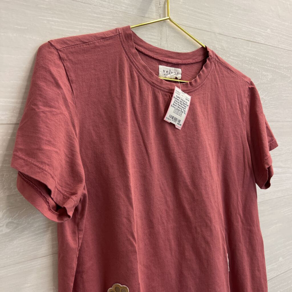 Velvet Pink Paw Print Patchwork Short Sleeve Top Extra Large