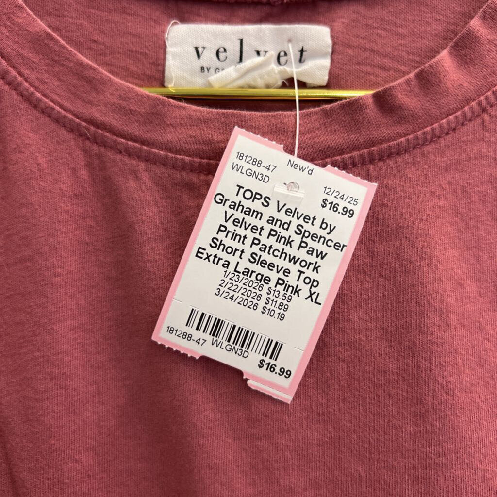 Velvet Pink Paw Print Patchwork Short Sleeve Top Extra Large