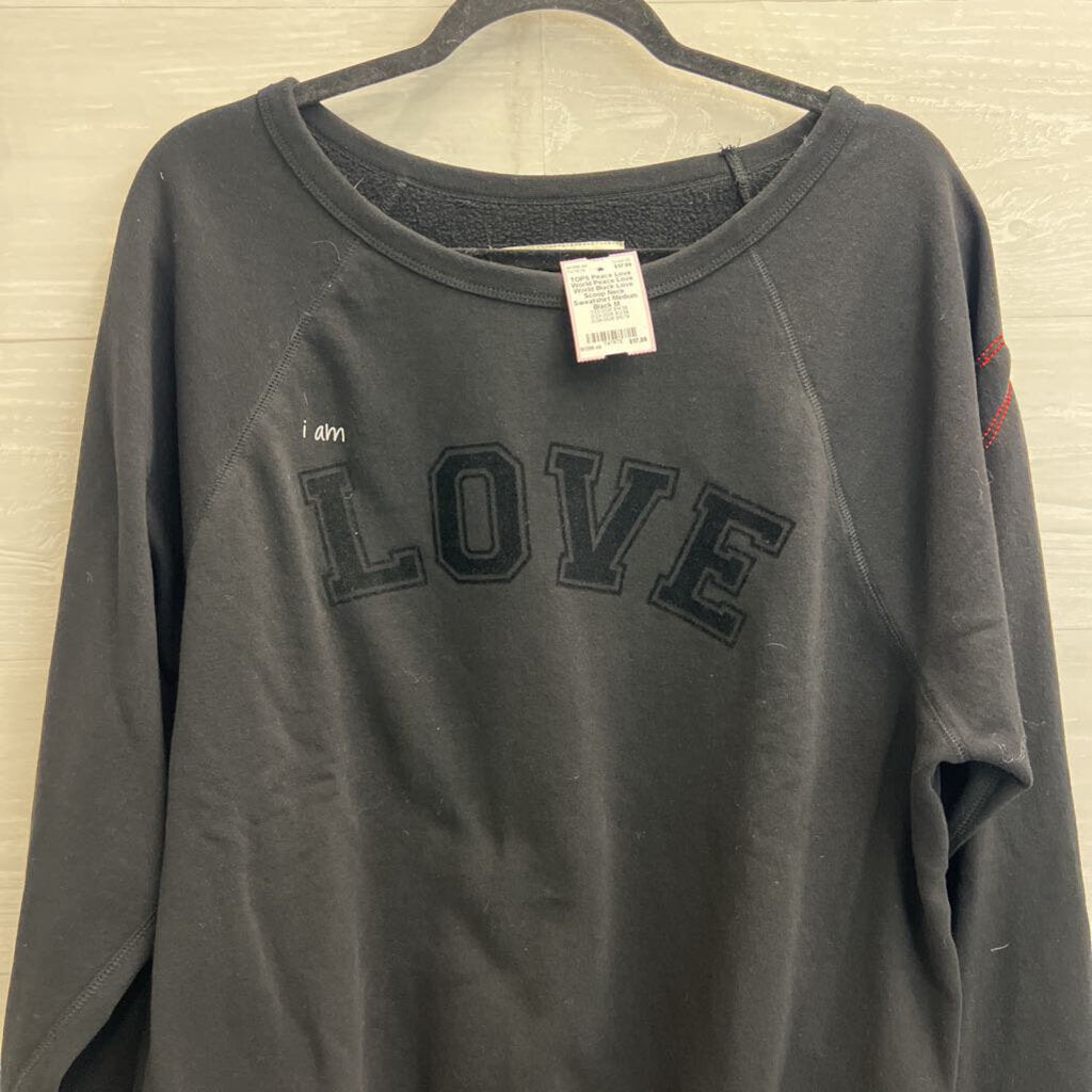 Peace Love World Black Love Scoop Neck Sweatshirt Medium
