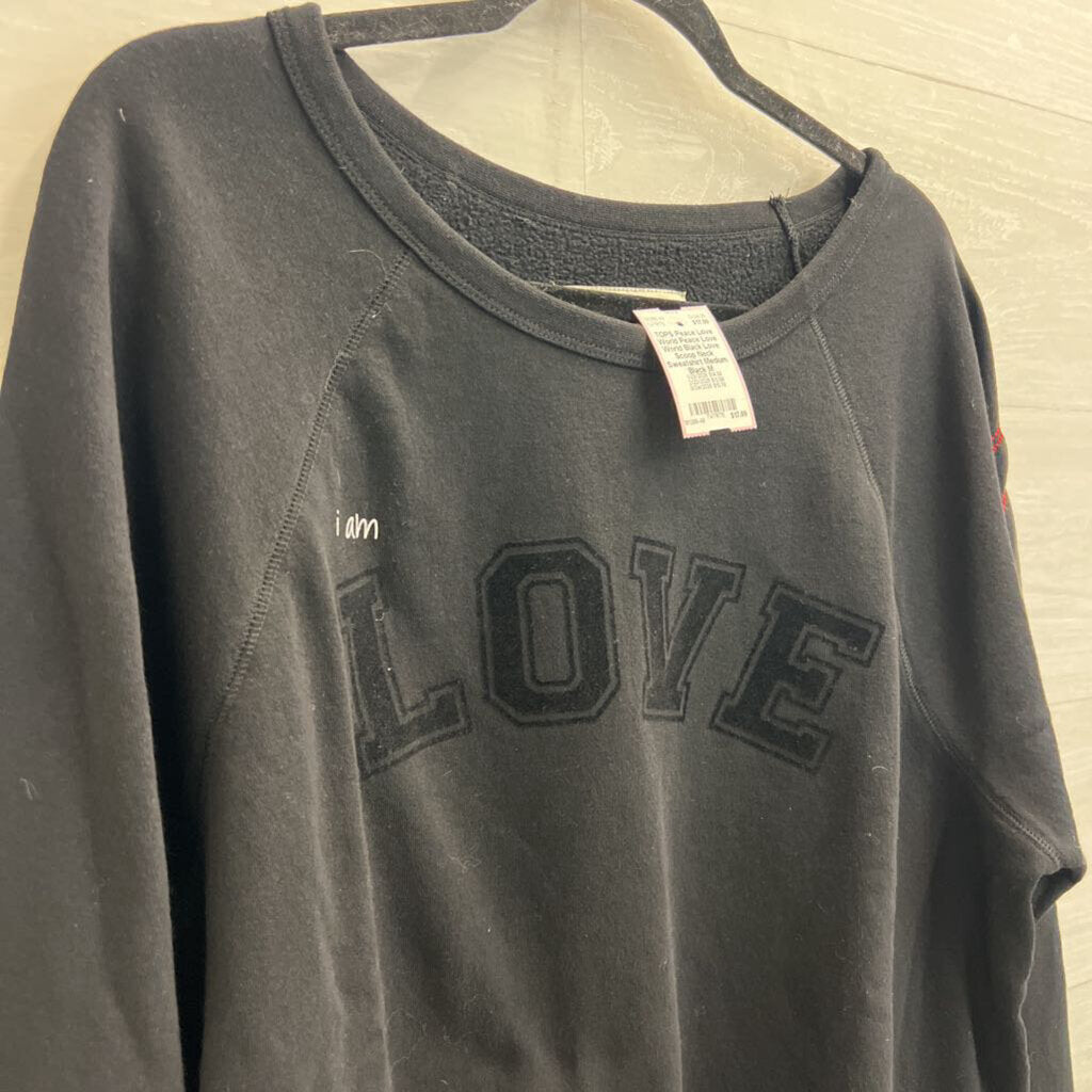 Peace Love World Black Love Scoop Neck Sweatshirt Medium