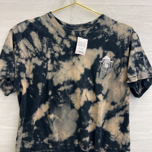 Blue/ Grey Tie Dye Cropped Smokey Short Sleeve Tee Large