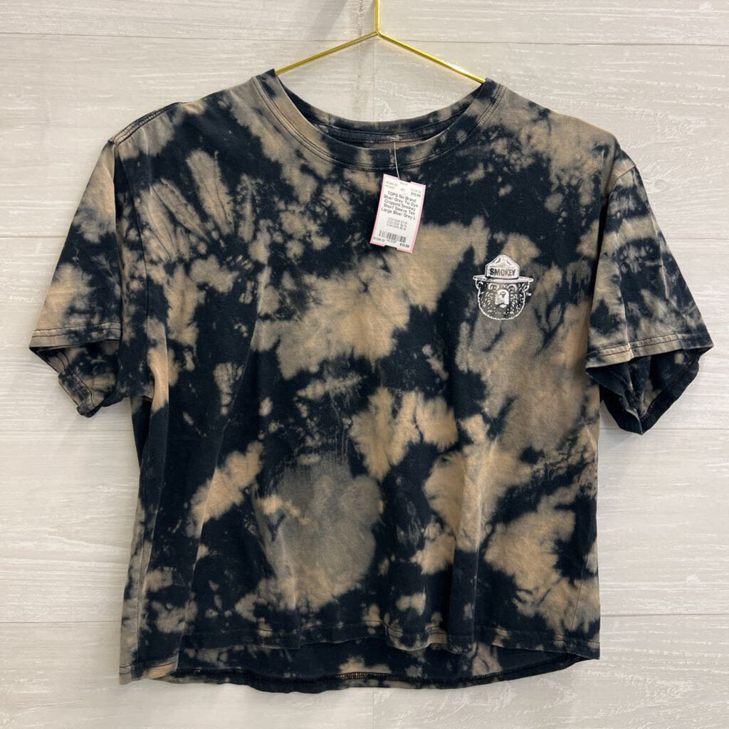 Blue/ Grey Tie Dye Cropped Smokey Short Sleeve Tee Large