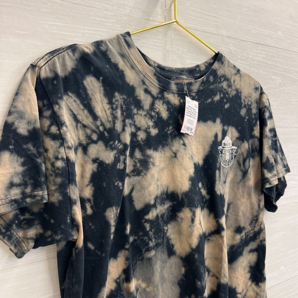 Blue/ Grey Tie Dye Cropped Smokey Short Sleeve Tee Large