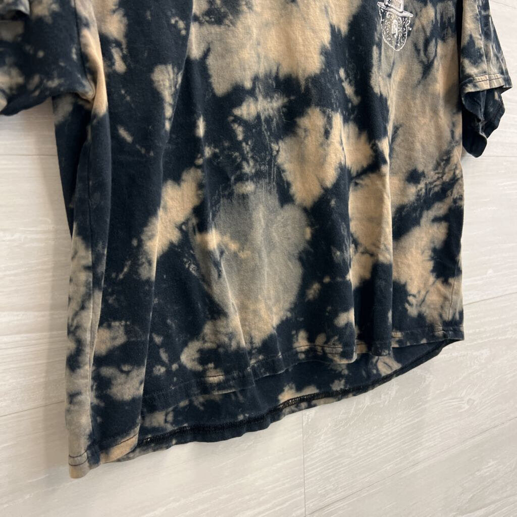 Blue/ Grey Tie Dye Cropped Smokey Short Sleeve Tee Large