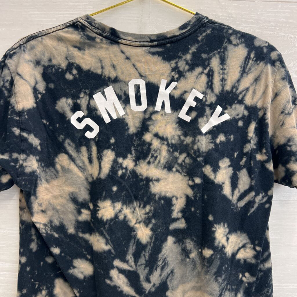 Blue/ Grey Tie Dye Cropped Smokey Short Sleeve Tee Large