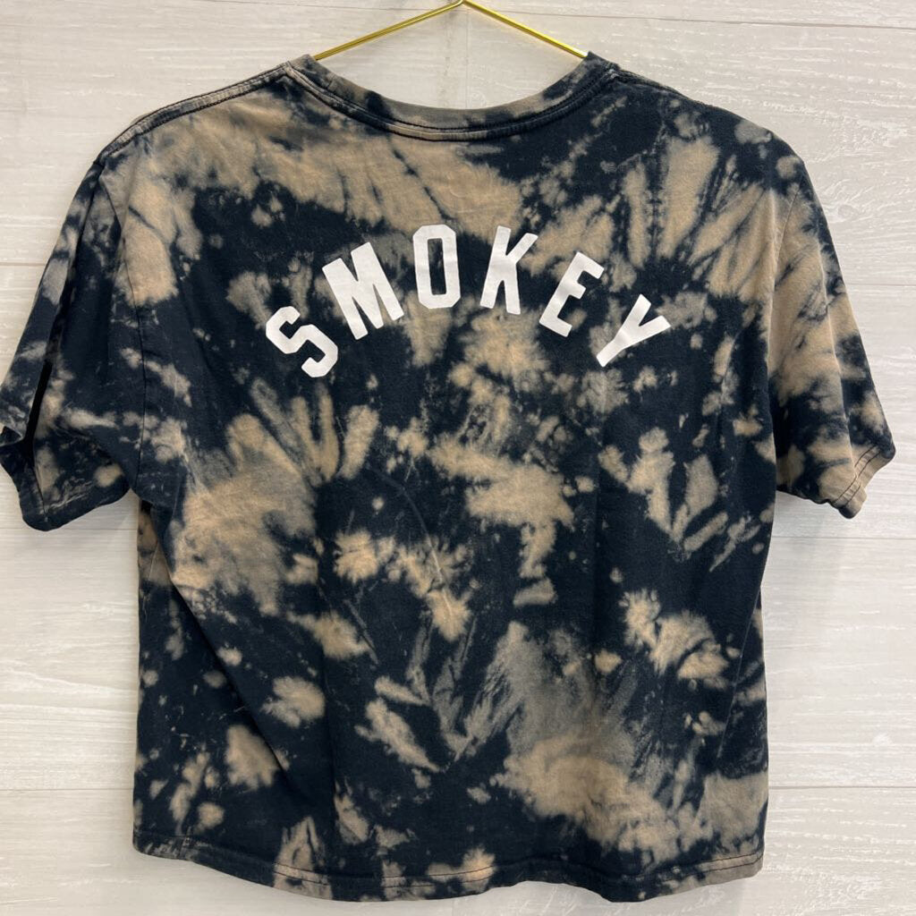 Blue/ Grey Tie Dye Cropped Smokey Short Sleeve Tee Large