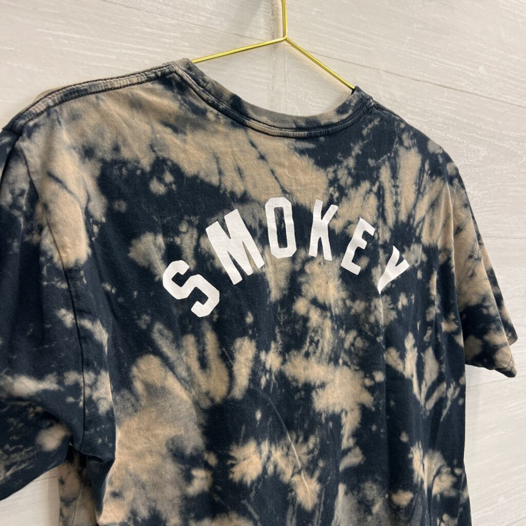 Blue/ Grey Tie Dye Cropped Smokey Short Sleeve Tee Large