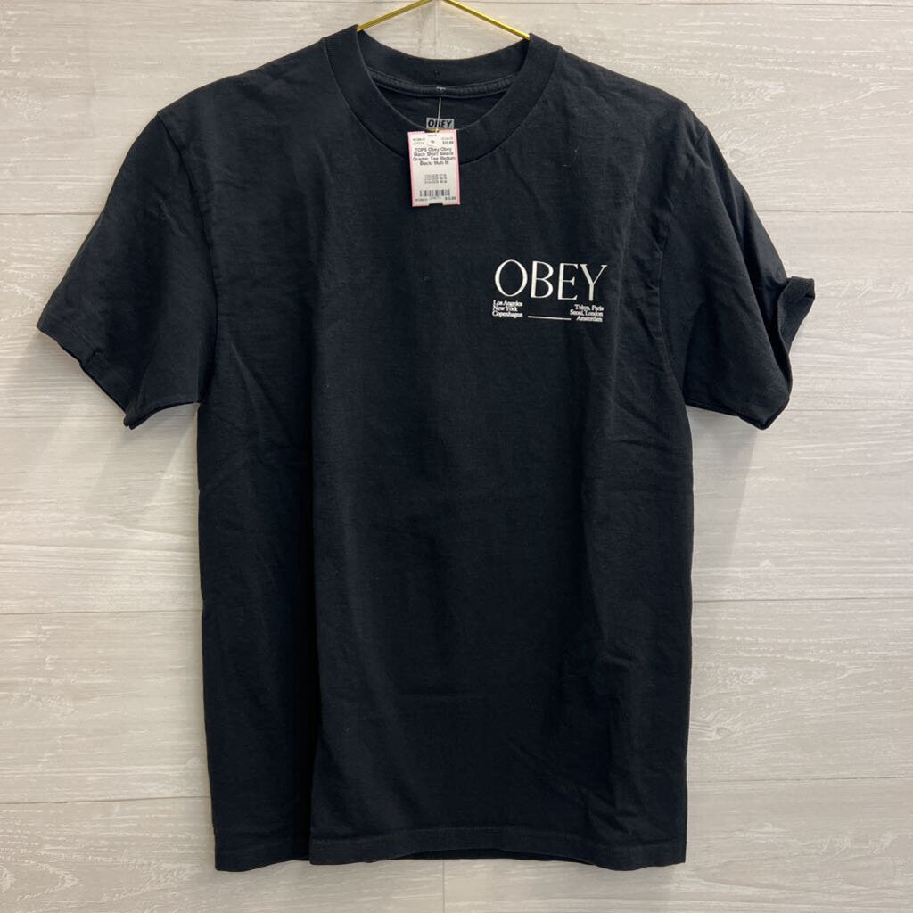 Obey Black Short Sleeve Graphic Tee Medium