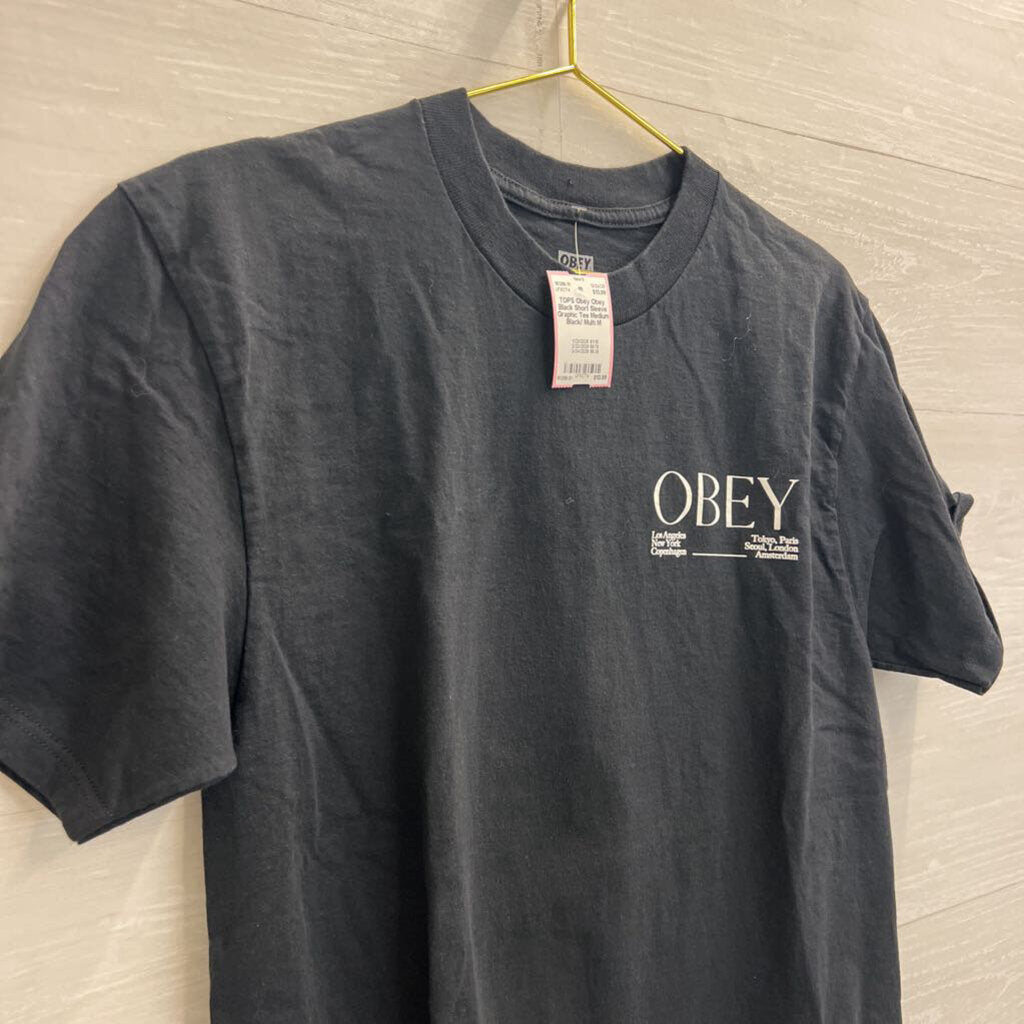 Obey Black Short Sleeve Graphic Tee Medium