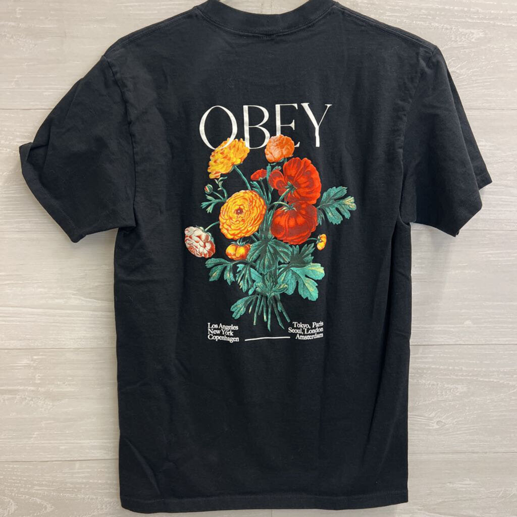 Obey Black Short Sleeve Graphic Tee Medium