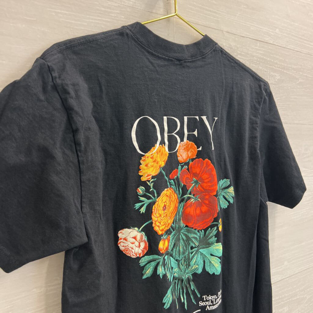 Obey Black Short Sleeve Graphic Tee Medium