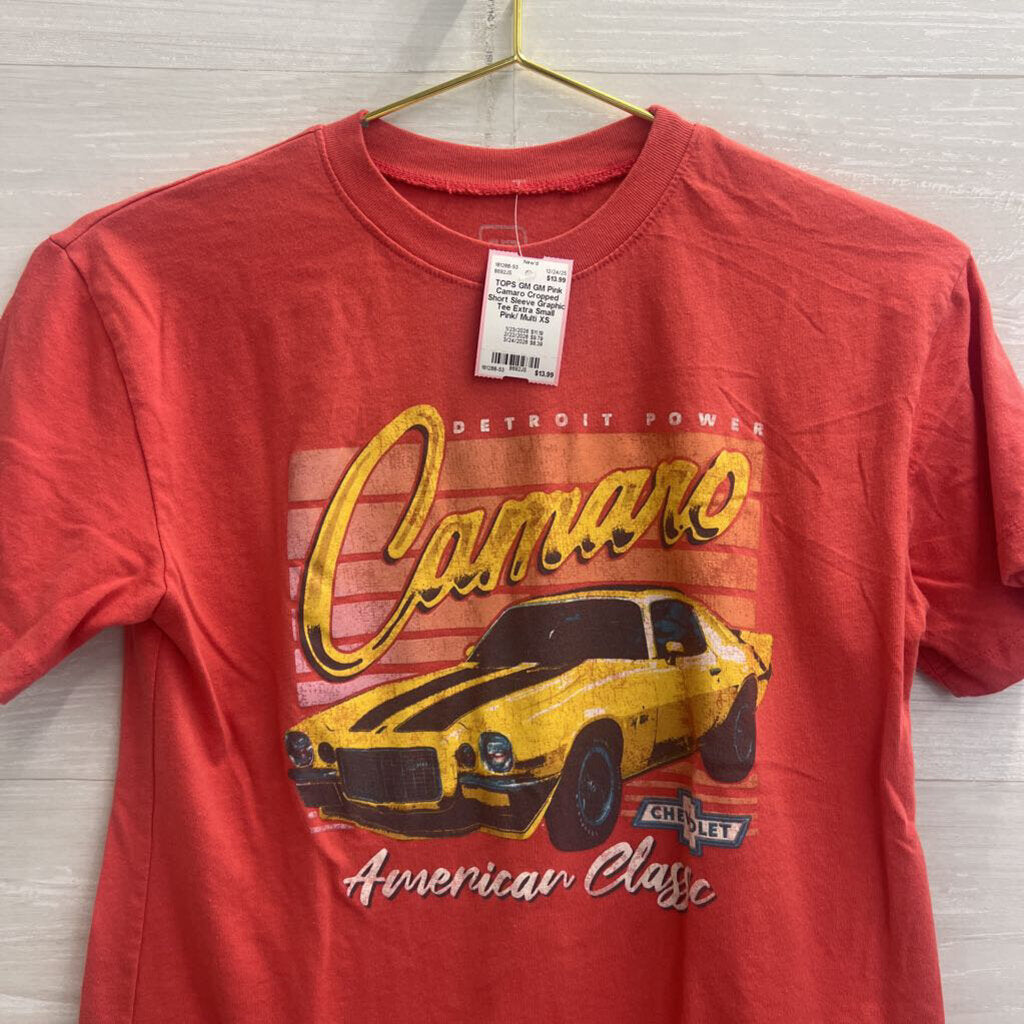 GM Pink Camaro Cropped Short Sleeve Graphic Tee Extra Small