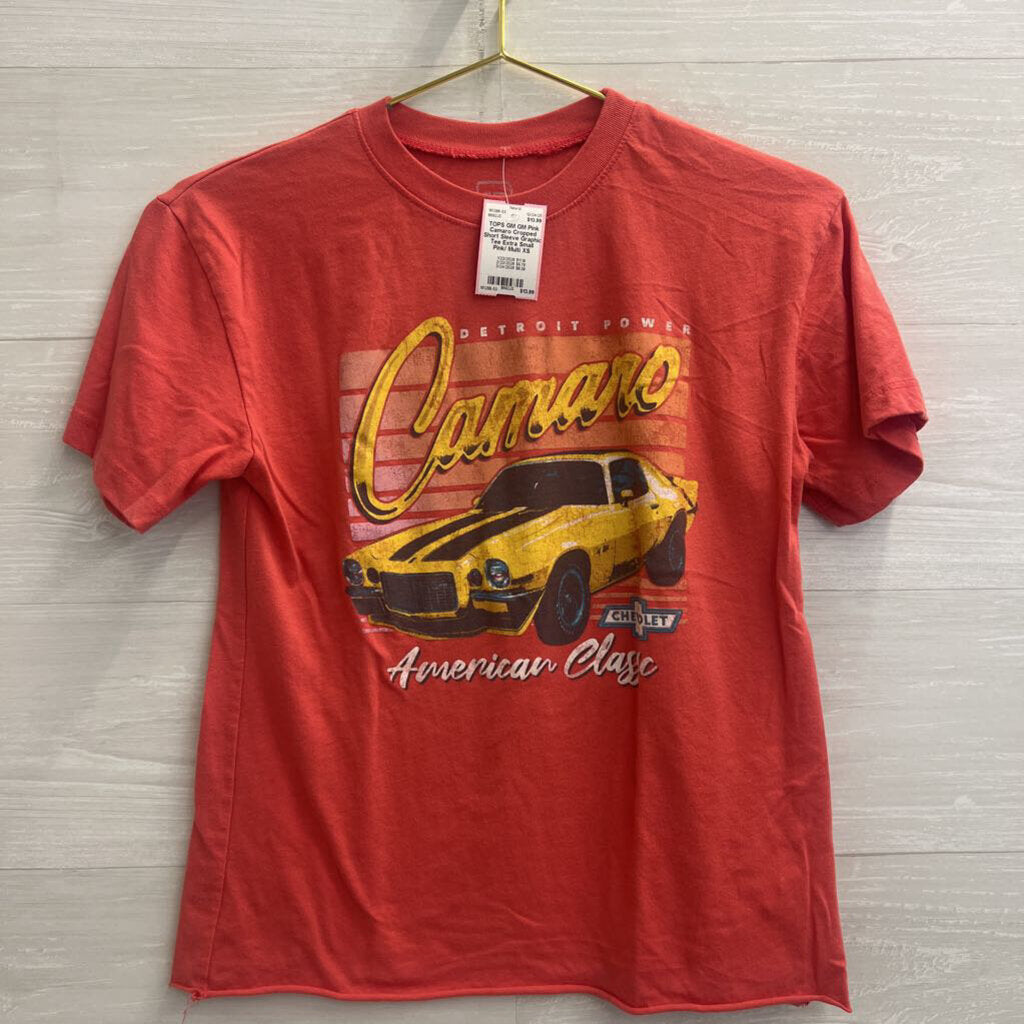 GM Pink Camaro Cropped Short Sleeve Graphic Tee Extra Small