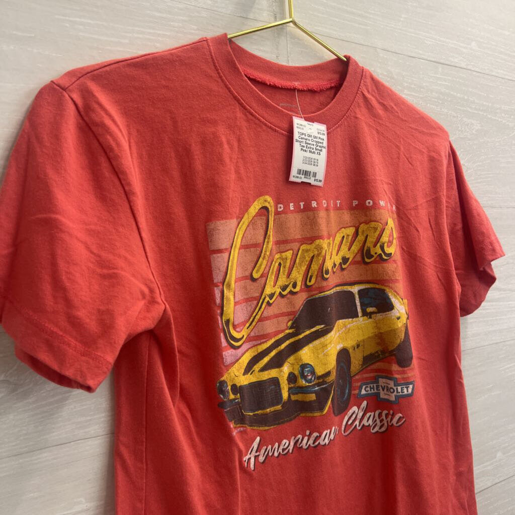 GM Pink Camaro Cropped Short Sleeve Graphic Tee Extra Small