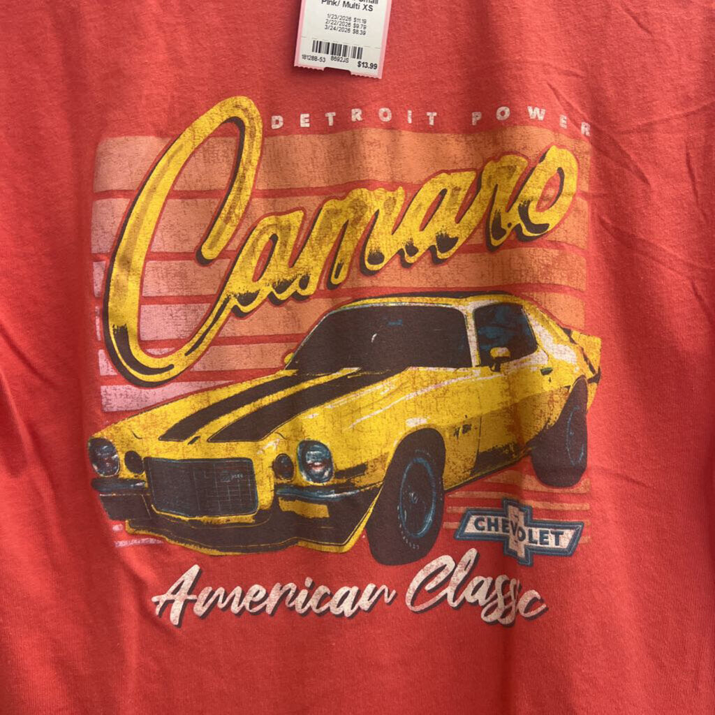 GM Pink Camaro Cropped Short Sleeve Graphic Tee Extra Small