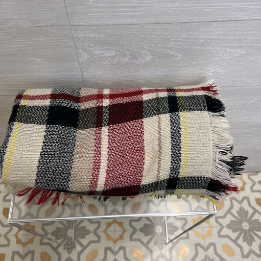 KOLN 100% Cashmere Red/ Multi Plaid Print Blanket Scarf