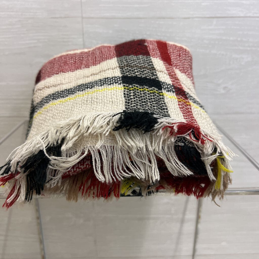 KOLN 100% Cashmere Red/ Multi Plaid Print Blanket Scarf