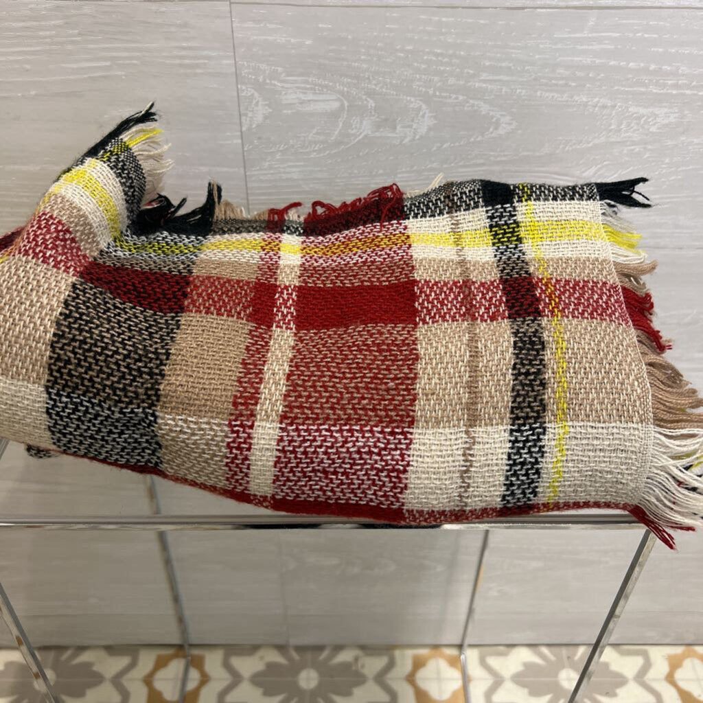 KOLN 100% Cashmere Red/ Multi Plaid Print Blanket Scarf