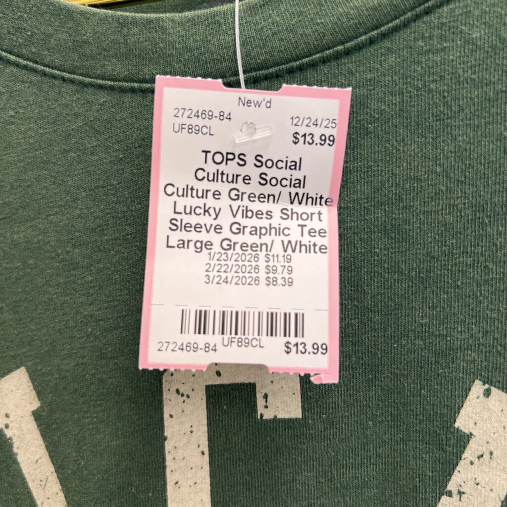 Social Culture Green/ White Lucky Vibes Short Sleeve Graphic Tee Large