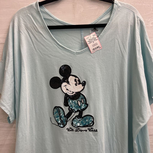 Disney Blue Sequin Mickey V Neck Graphic Tee 1X