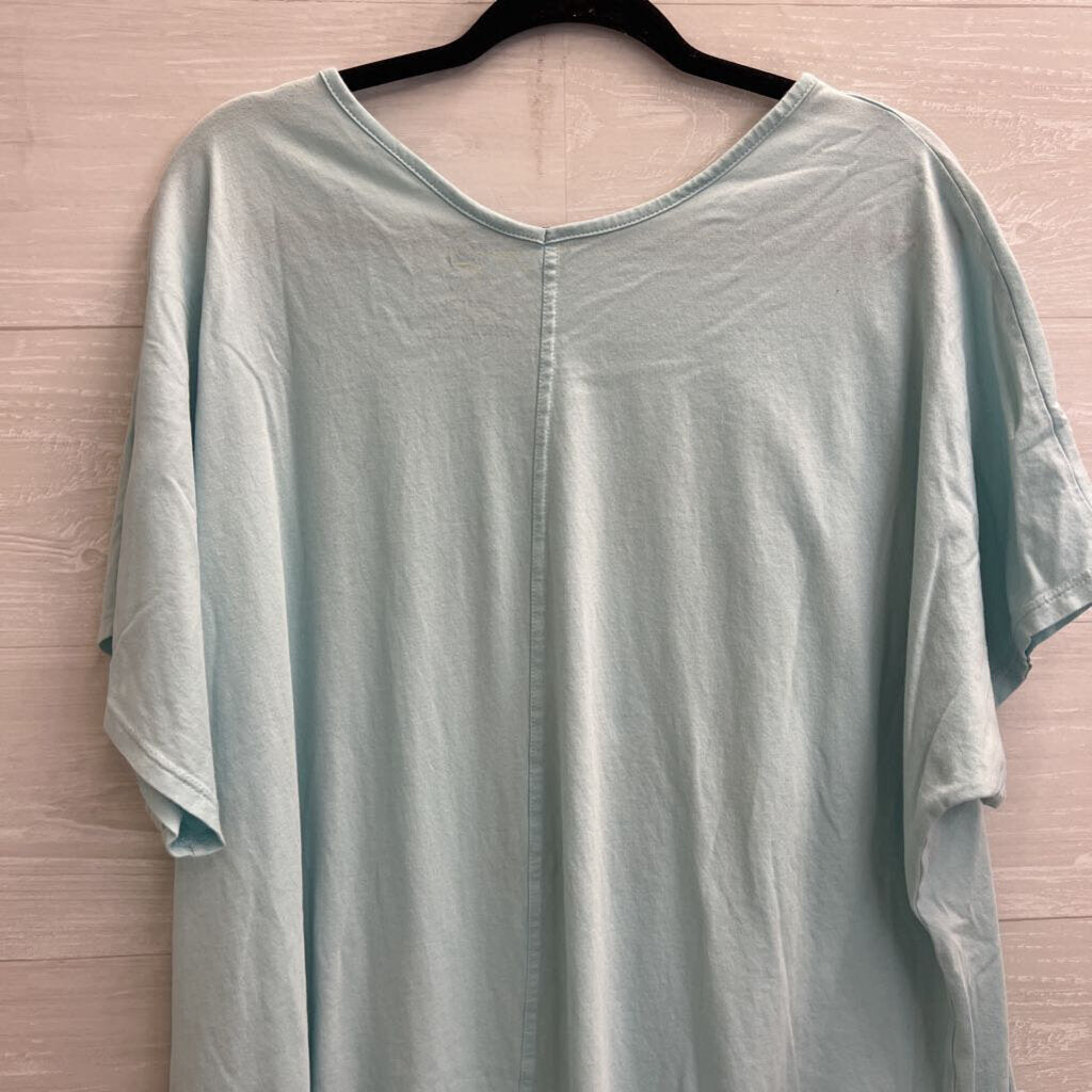 Disney Blue Sequin Mickey V Neck Graphic Tee 1X