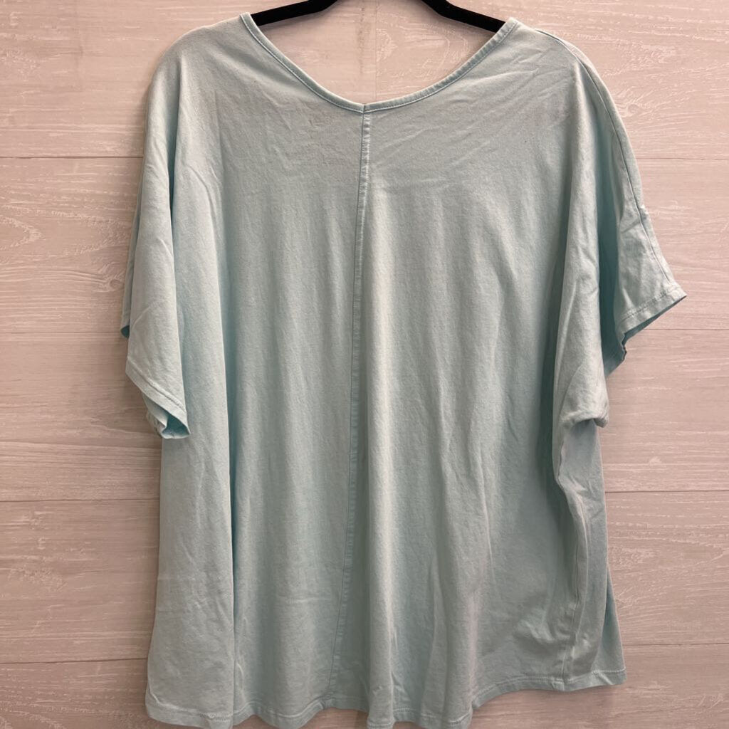 Disney Blue Sequin Mickey V Neck Graphic Tee 1X