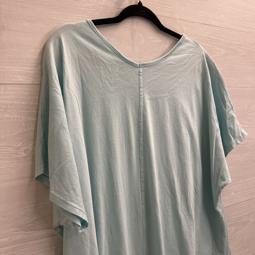 Disney Blue Sequin Mickey V Neck Graphic Tee 1X