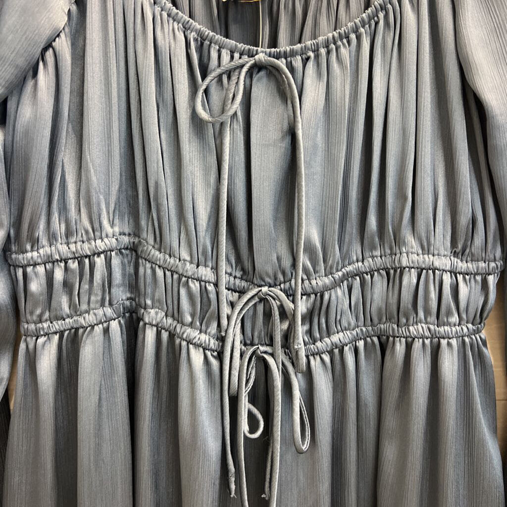 Arula Blue Silky LOng Sleeve Tie Front Maxi Dress Large