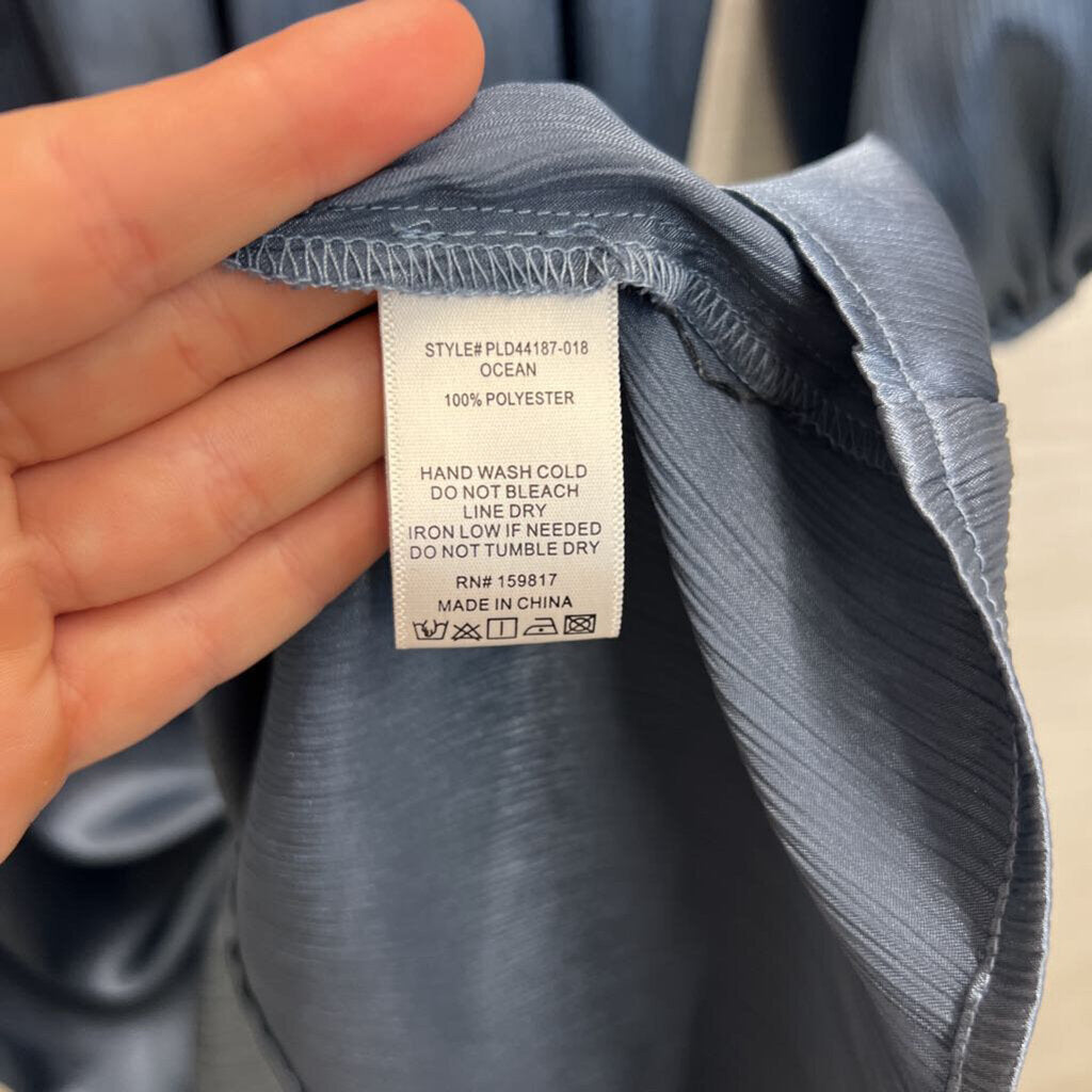 Arula Blue Silky LOng Sleeve Tie Front Maxi Dress Large