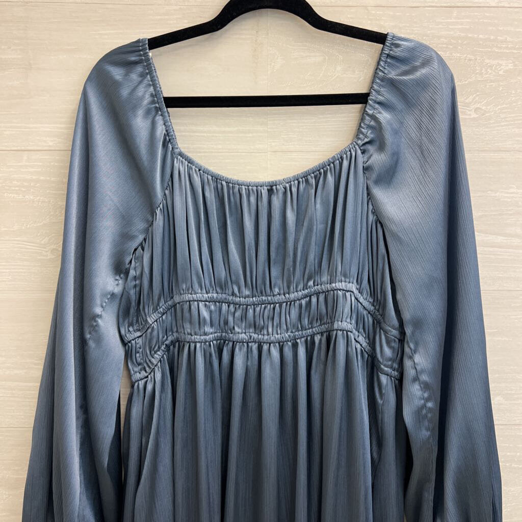 Arula Blue Silky LOng Sleeve Tie Front Maxi Dress Large