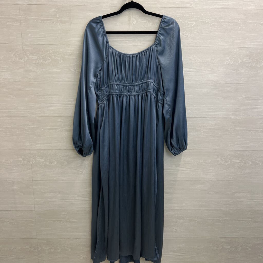 Arula Blue Silky LOng Sleeve Tie Front Maxi Dress Large