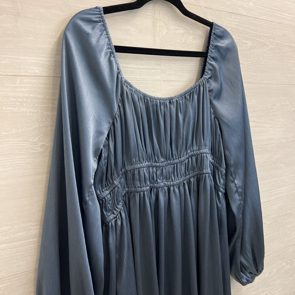 Arula Blue Silky LOng Sleeve Tie Front Maxi Dress Large