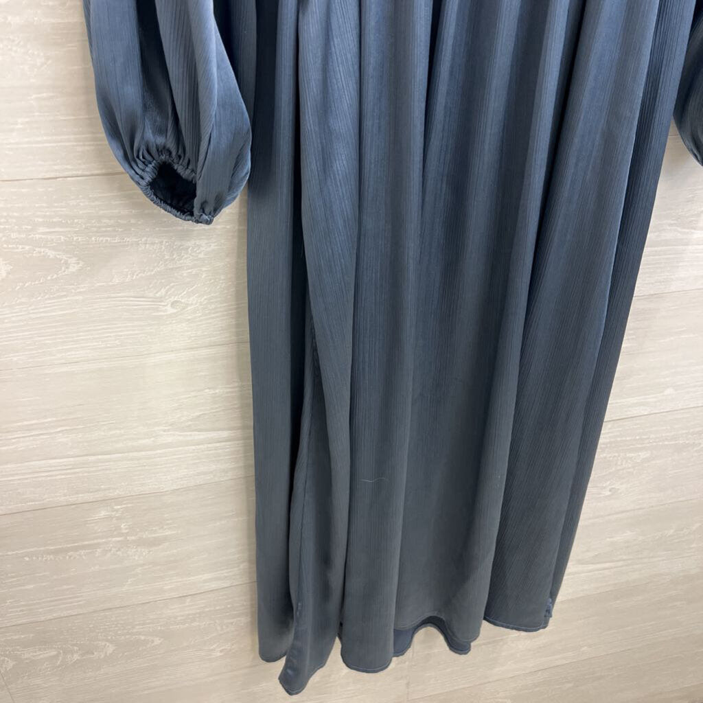 Arula Blue Silky LOng Sleeve Tie Front Maxi Dress Large