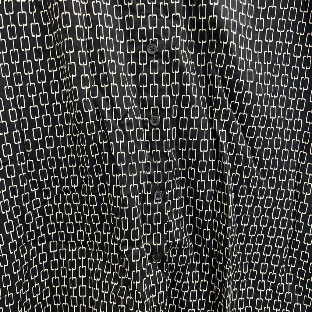 Who What Wear Black/ Cream Print Short Puff Sleeve Button Front Dress Medium